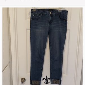 Celebrity Pink Skinny Jeans with Hem Embel…